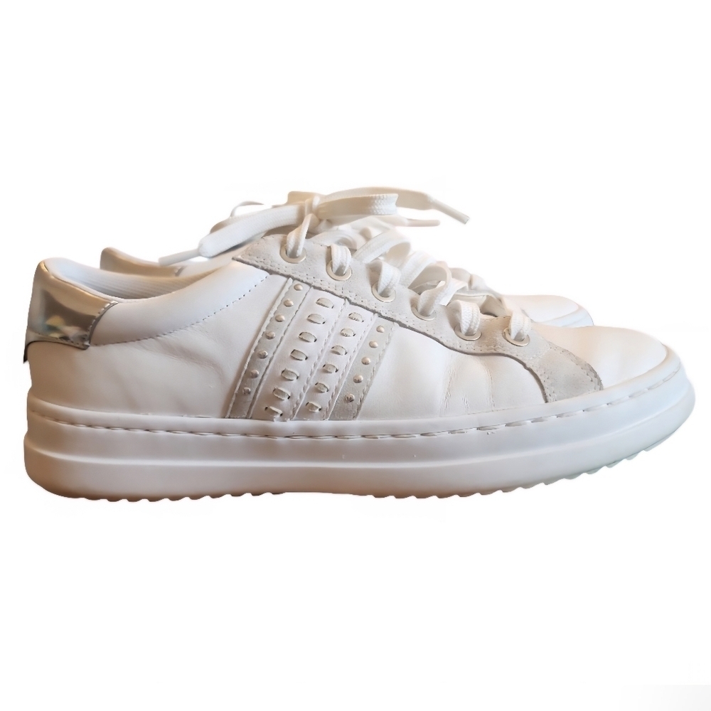 Geox Respira Pontoise White Silver Leather Sneakers Women’s 7 | Y2K Retro Chunky